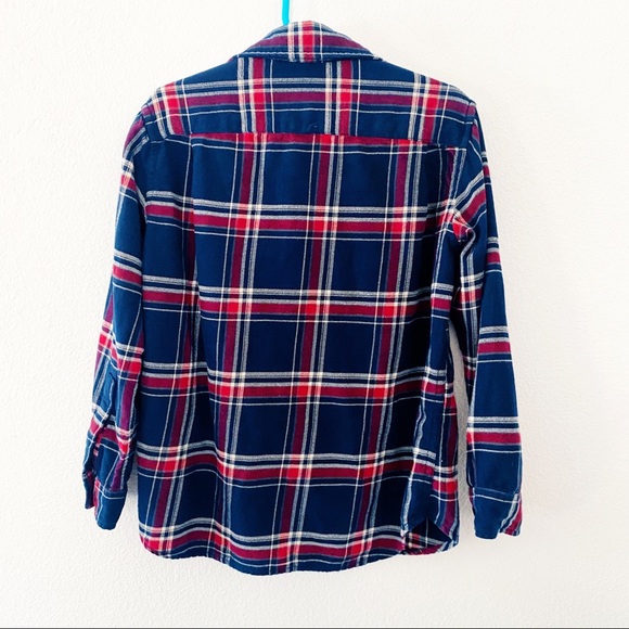 UNIQLO Boys Button Down Plaid Flannel Shirt Navy Red White sz 5-6 - Picture 4 of 4